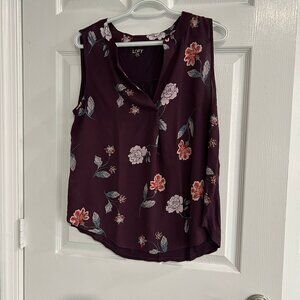 Women's Loft Sleeveless Blouse in Purple with Floral Design on Front - Size M